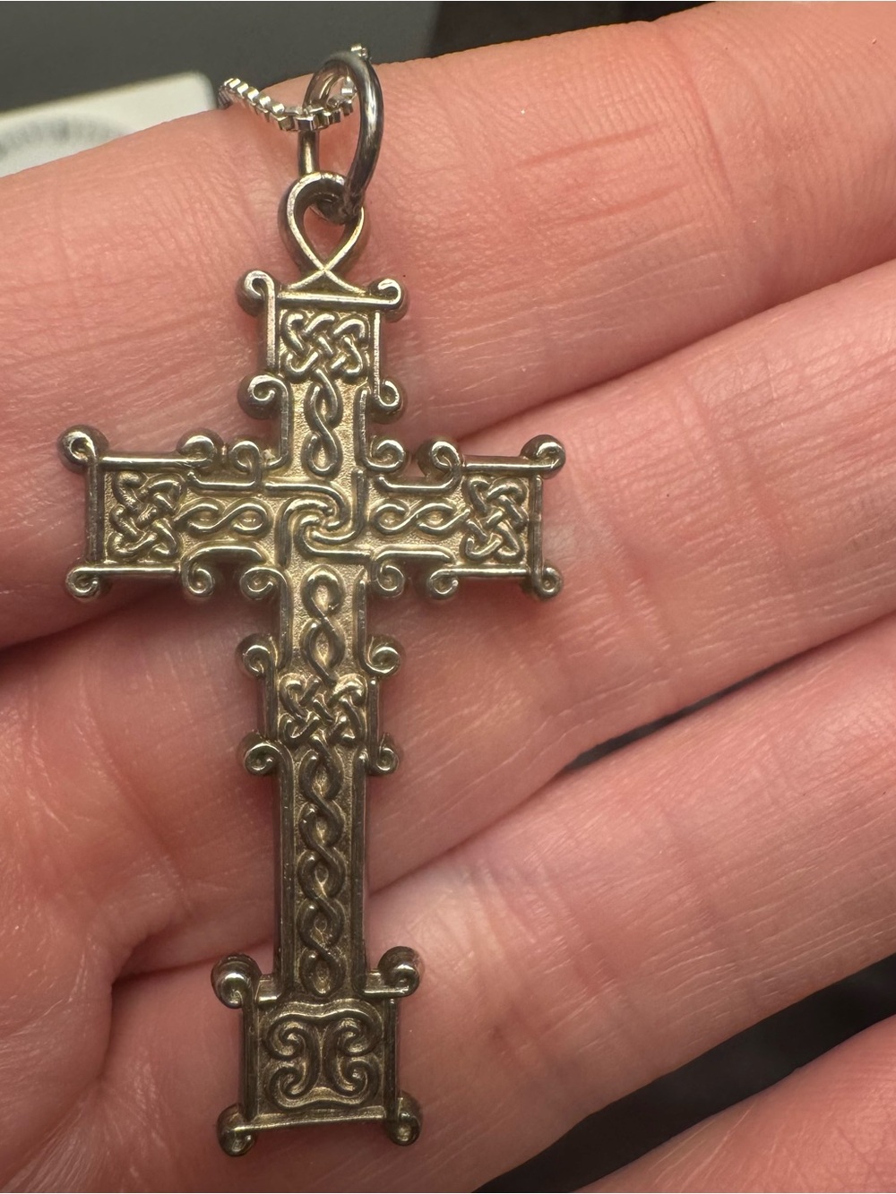 Celtic Knot Cross Pendant Necklace - Silver Tone